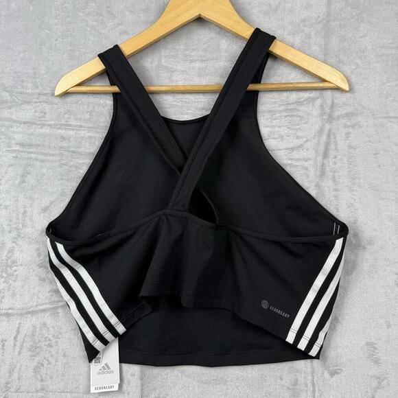 Adidas 3-Stripes Crop Tank Top Black White Wmns Size XL AEROREADY NWT $39.99 - Picture 2 of 7